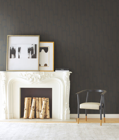 York Wallcoverings Antonina Vella Deco Speakeasy Black Metallic Wallpaper  Metallics Blacks  Wallpaper - CA1540