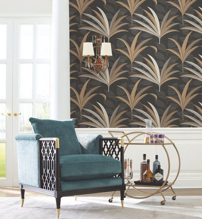 York Wallcoverings Best Sellers El Morocco Palm Black Wallpaper  Botanical Blacks  Wallpaper - CA1548