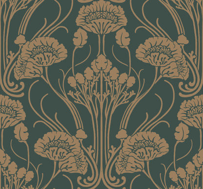 York Wallcoverings Carol Benson-Cobb Signature Nouveae Damask Green Wallpaper  Botanical Greens  Wallpaper - CA1566