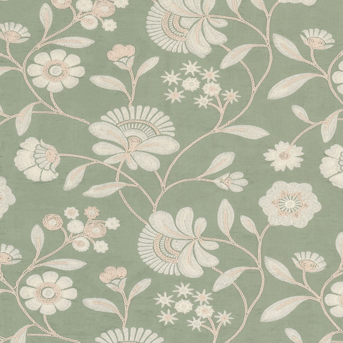 STOUT TEXTILES  MULTIPURPOSE,EMBROIDERIES TRADITIONAL, FLORAL SEAFOAM,SEAMIST   - CAES-2