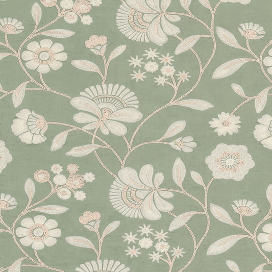 STOUT TEXTILES  MULTIPURPOSE,EMBROIDERIES TRADITIONAL, FLORAL SEAFOAM,SEAMIST   - CAES-2