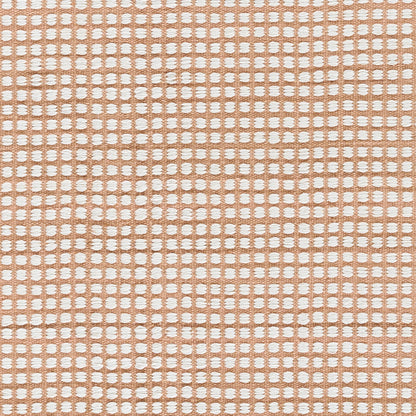 Soft pink woven rug runner (2' x 8') with a small white dot grid pattern.