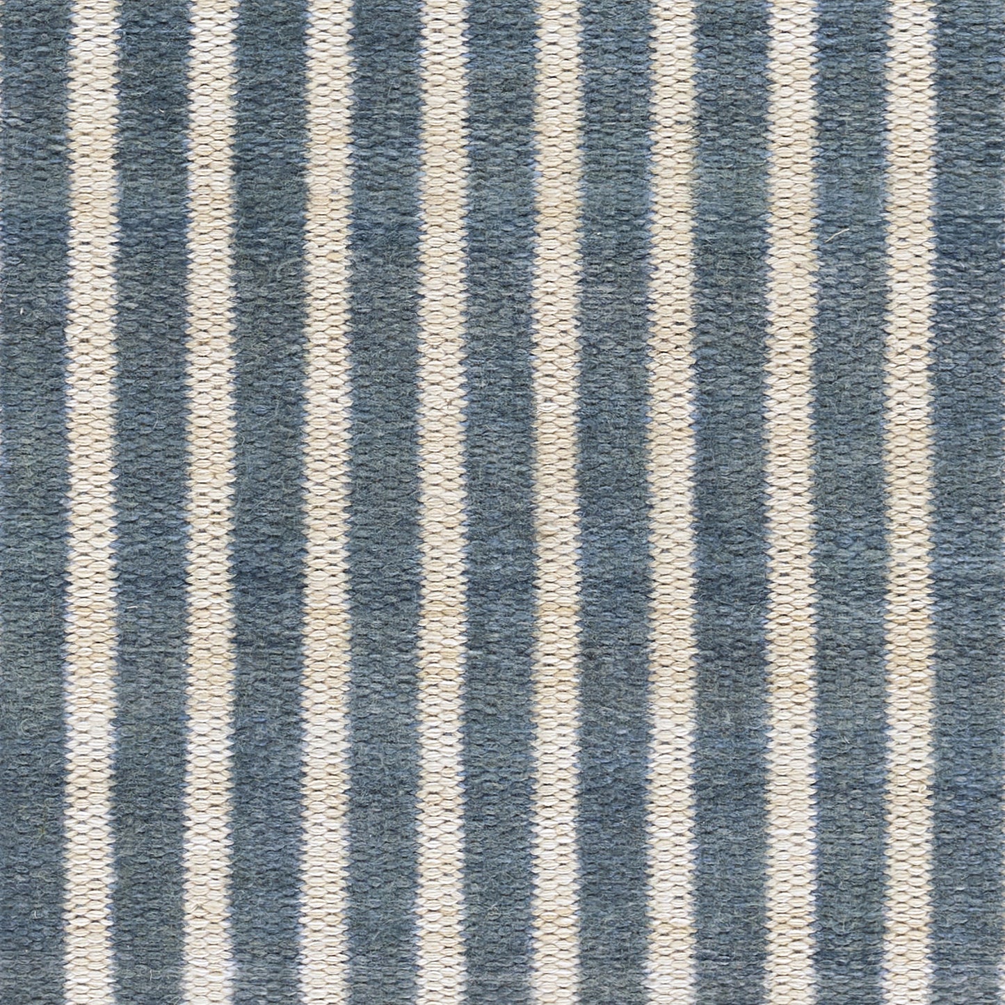Blue & cream striped rug with soft loop pile texture, vertical stripes for casual coastal style.