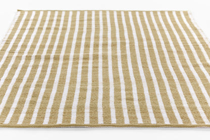 Beige and white striped woven rug, rectangular, casual coastal style for living room or entry.