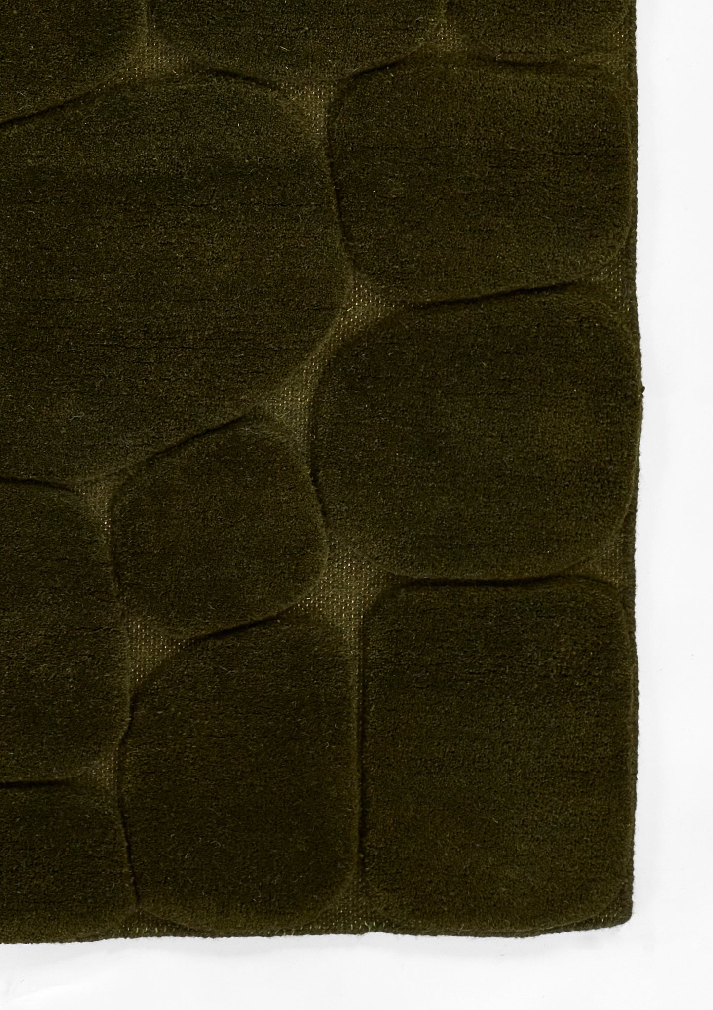 Olive-green plush quilted fabric with padded tile pattern and soft, textured surface.