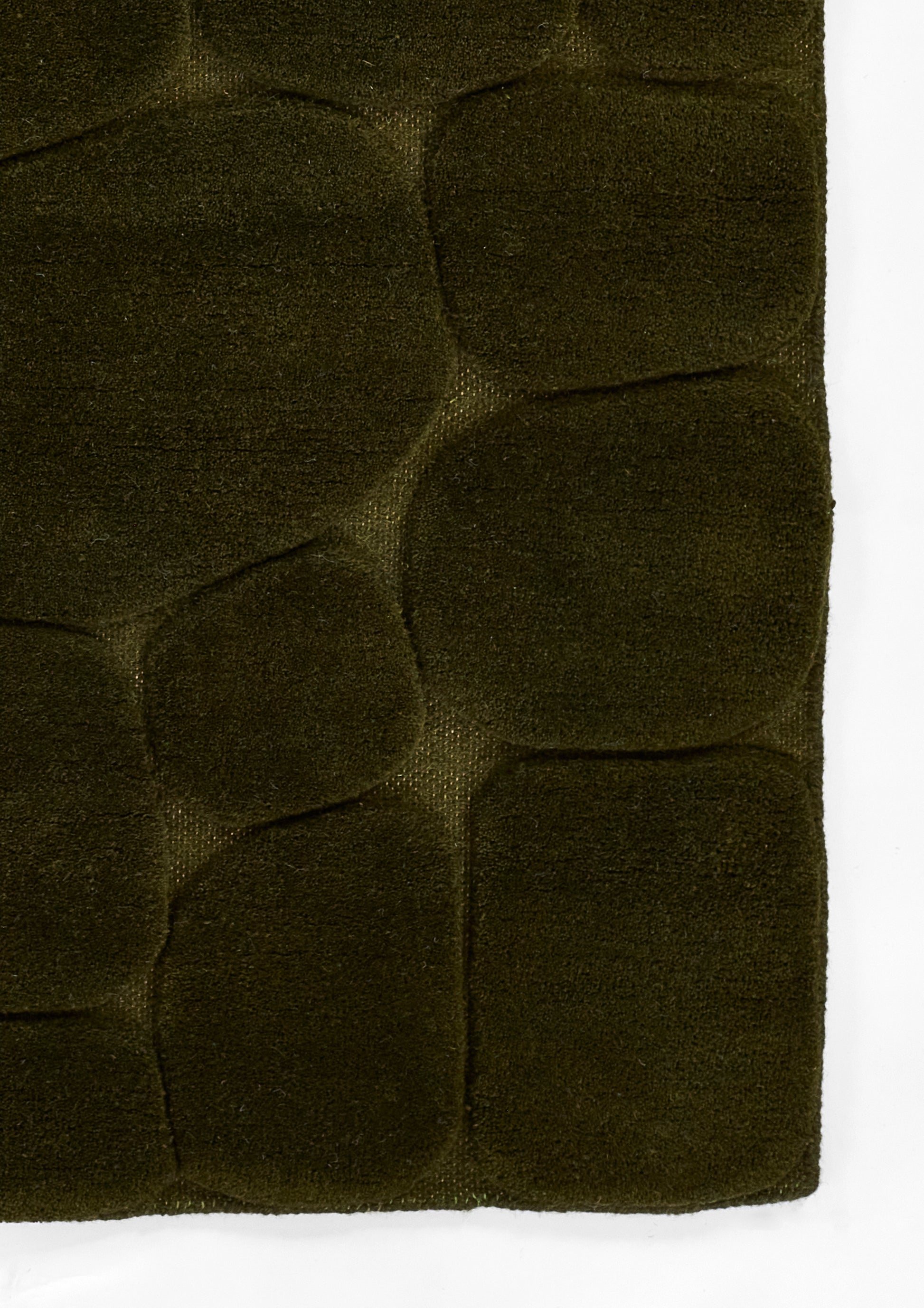 Olive-green plush quilted fabric with padded tile pattern and soft, textured surface.