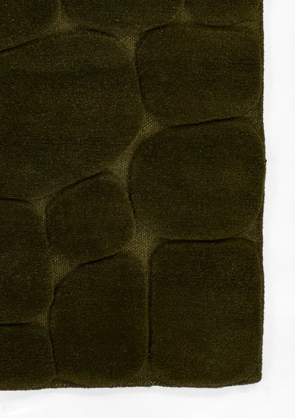 Olive-green plush quilted fabric with padded tile pattern and soft, textured surface.