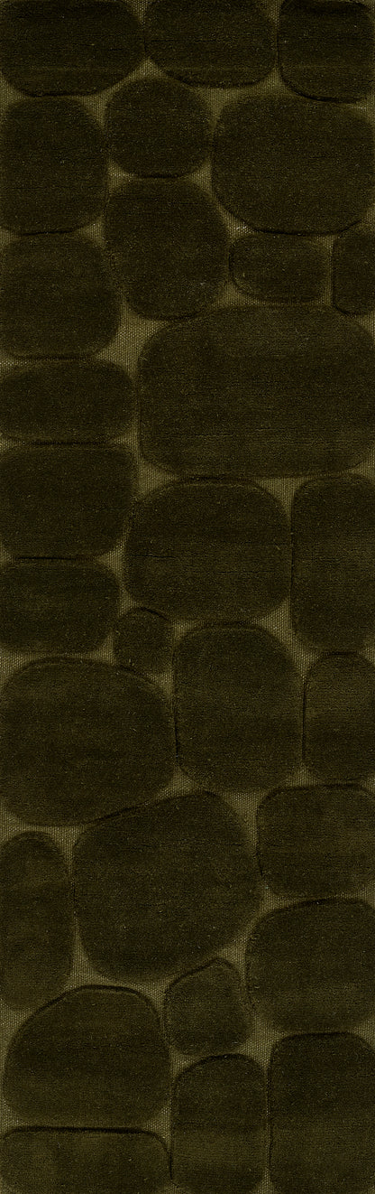 Dark olive green faux crocodile skin quilted fabric with rounded scale panels for bags or upholstery.