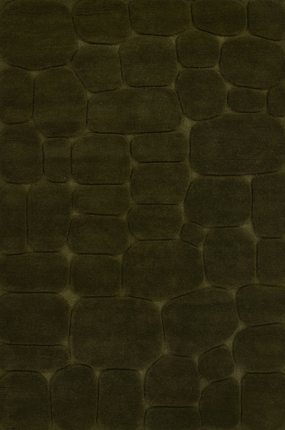 Dark olive green faux leather with irregular stone-like block pattern.