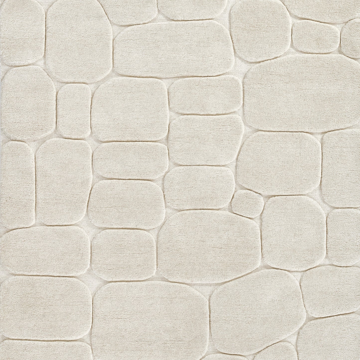 Beige stone-look pebble mosaic tile with rounded cobble shapes; versatile wall or floor accent.