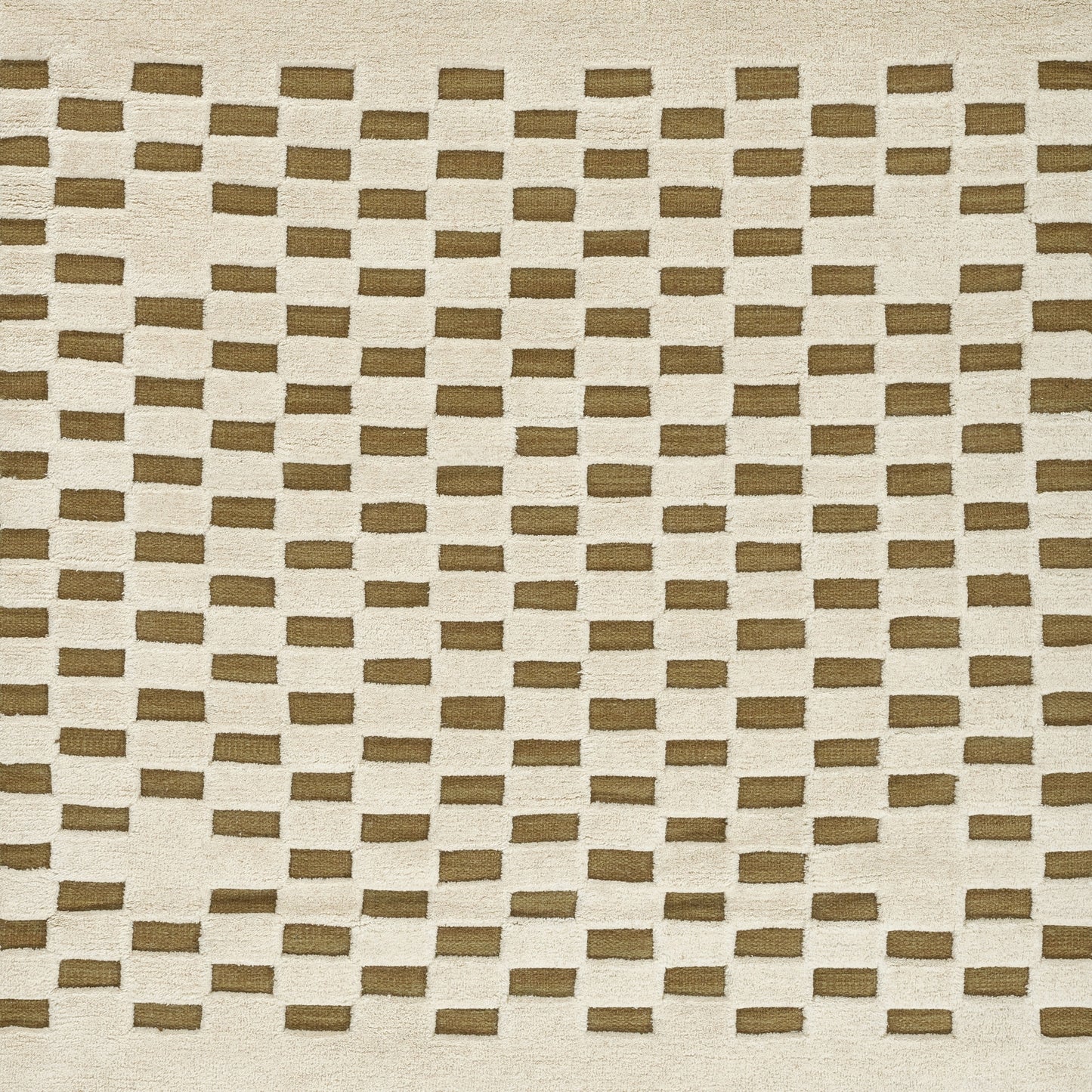 Beige woven rug with a repeating grid of brown rectangular blocks for a neutral geometric look.
