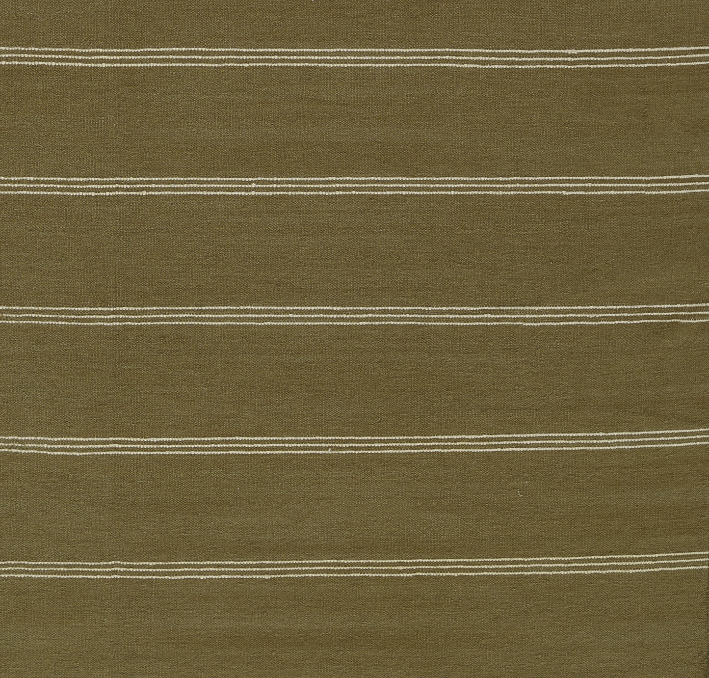 Olive green woven fabric with thin white double-stripe horizontal bands.