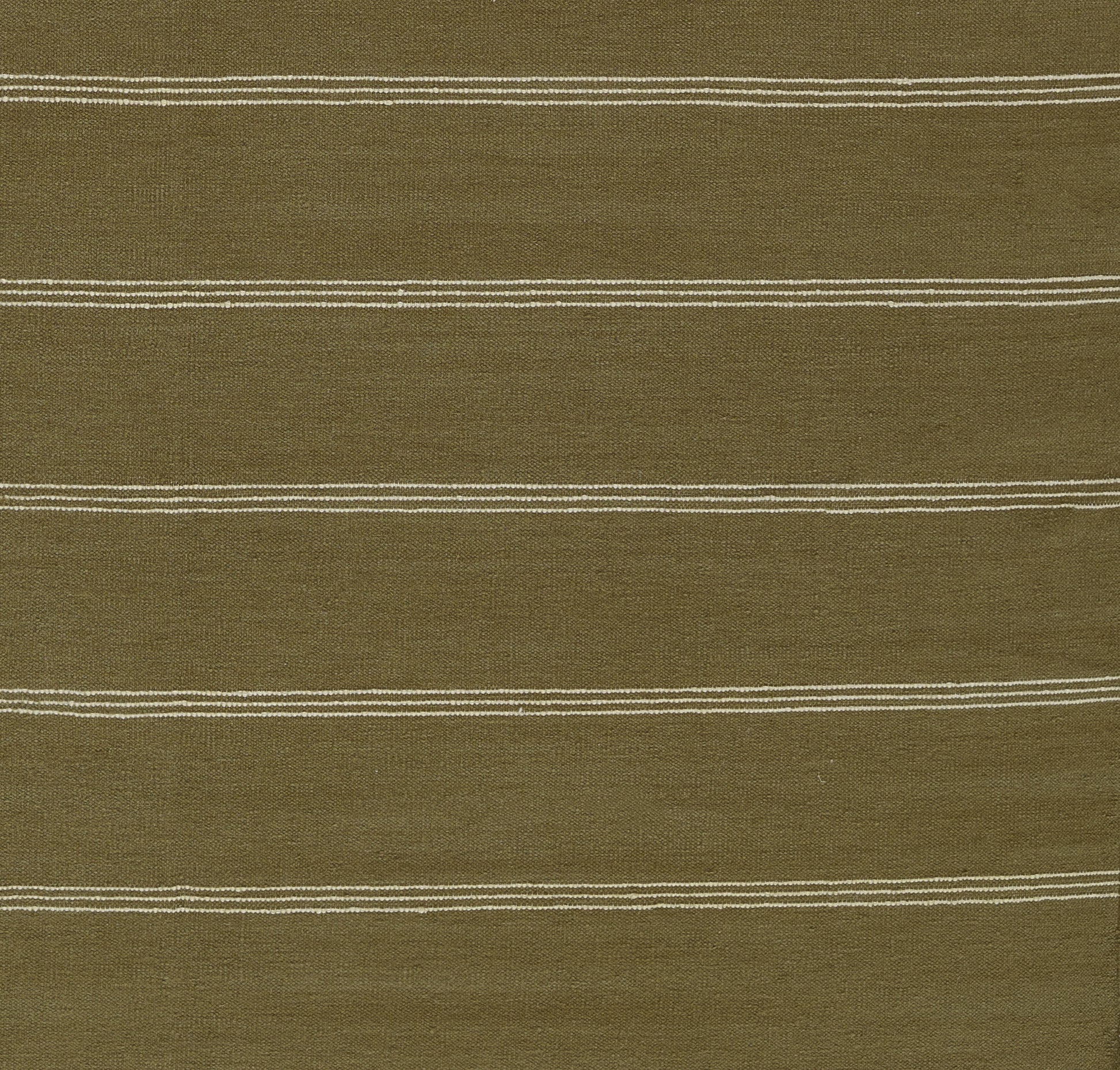 Olive green woven fabric with thin white double-stripe horizontal bands.