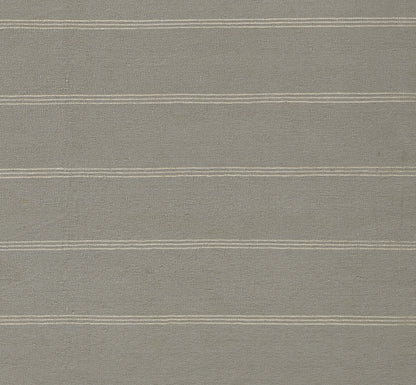 Beige linen-look fabric with thin white horizontal stripes; suitable for upholstery or curtains.