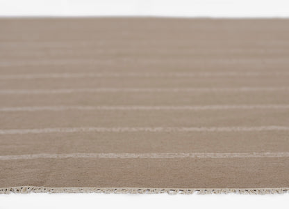 Tan flatwoven runner with cream stripes and fringed edge