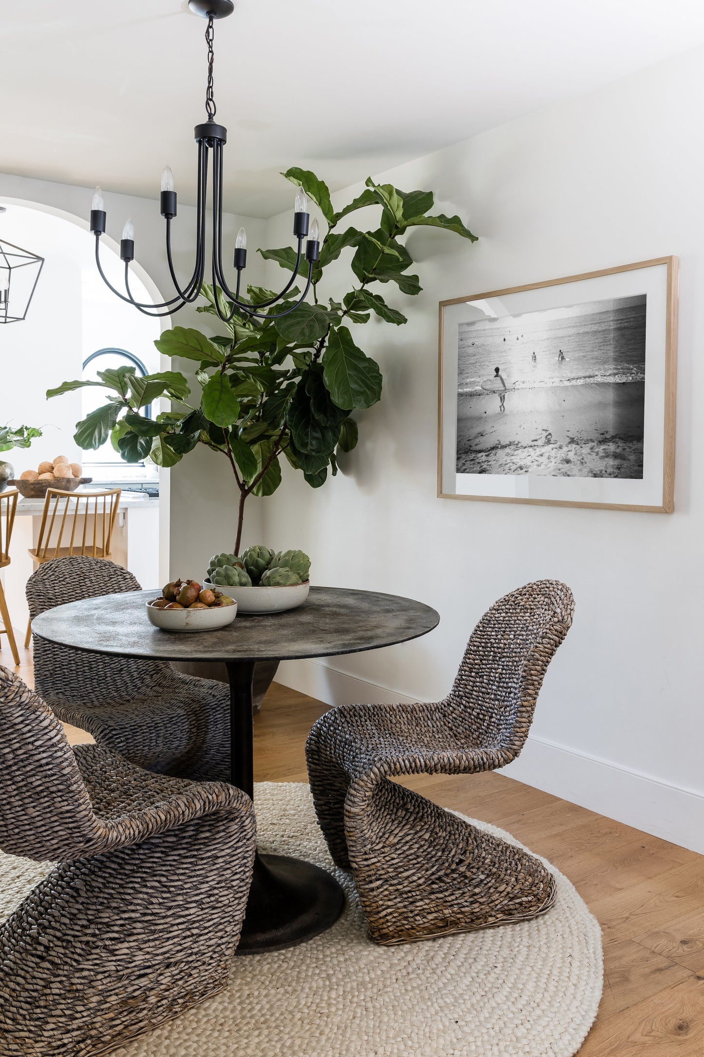 8' x 11' natural fiber rug on floor.