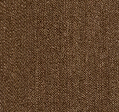 Brown woven loop-pile rug texture with tight earthy fibers.