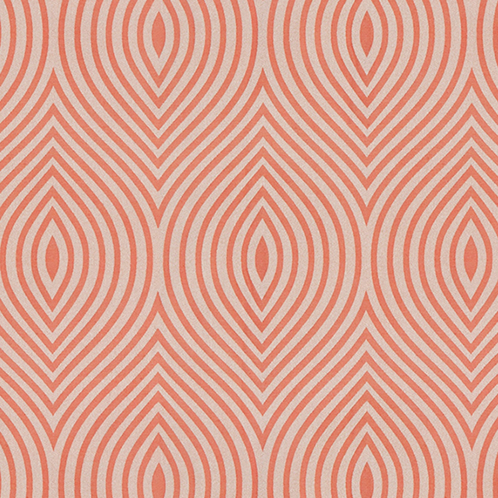Peach-orange fabric with repeating concentric teardrop shapes and curved lines.