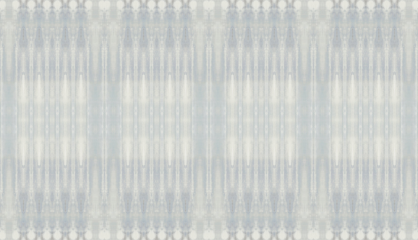 Soft blue-gray ikat-inspired vertical pattern with white highlights; wallpaper texture.