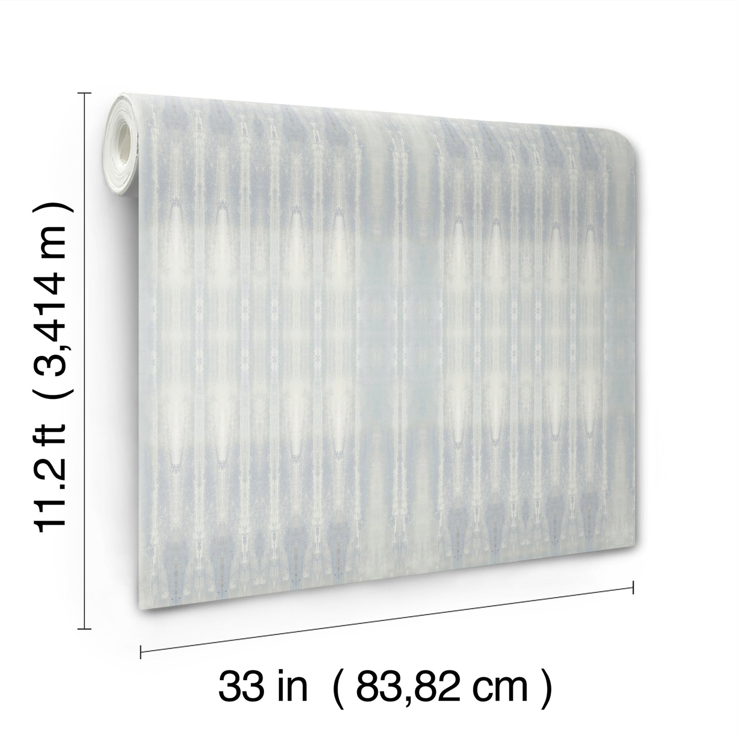 Rolled pale blue wall mural with subtle vertical stripe pattern, 33 in wide by 11.2 ft long.