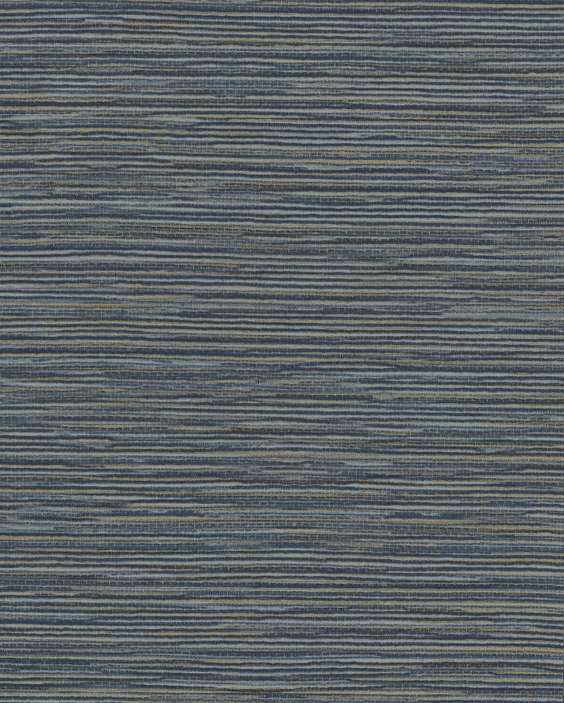 Blue striped ramie-weave grasscloth wallpaper with narrow beige lines and a textured, casual look.
