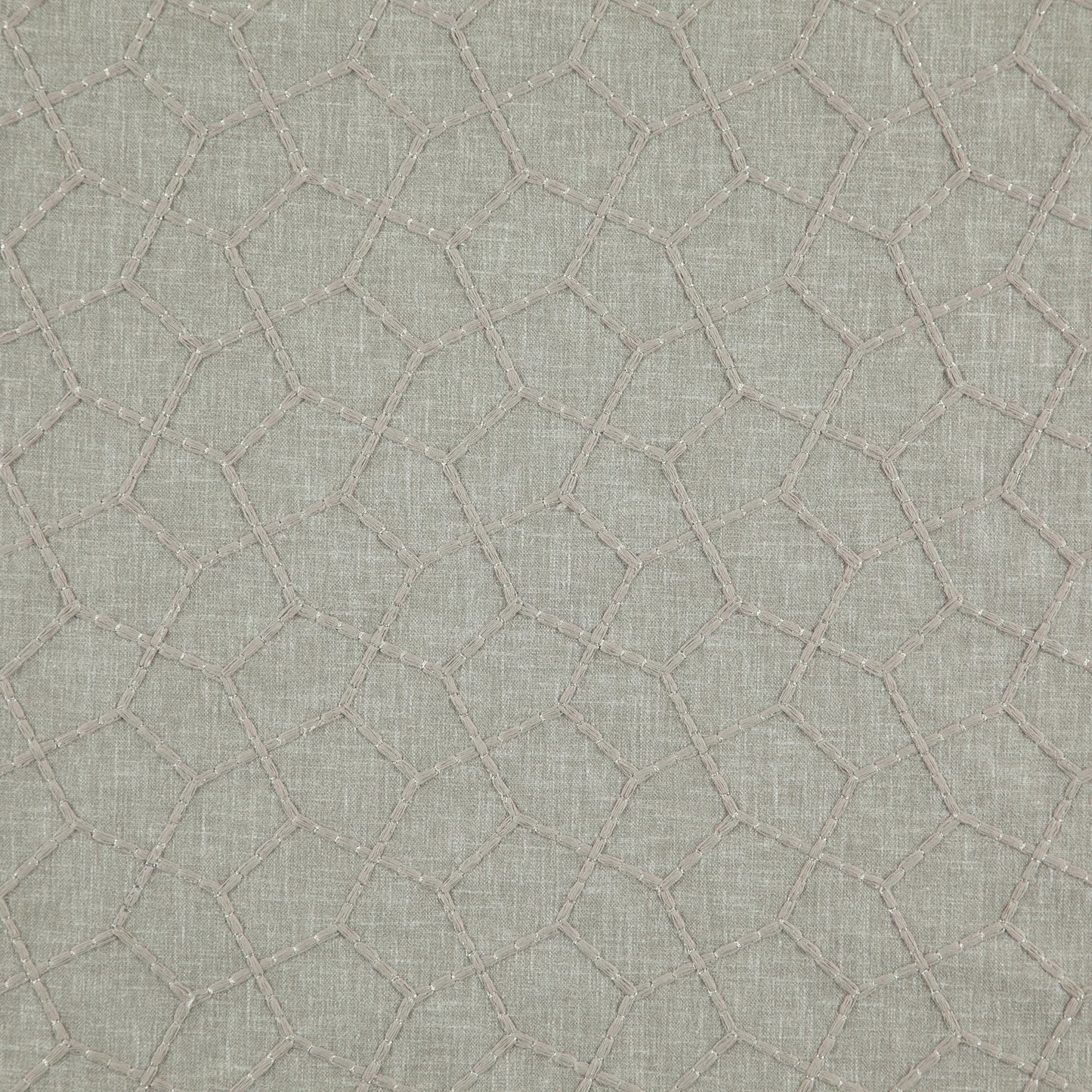 Taupe and metallic grey/silver fabric with a subtle beige lattice stitch pattern forming geometric polygons.