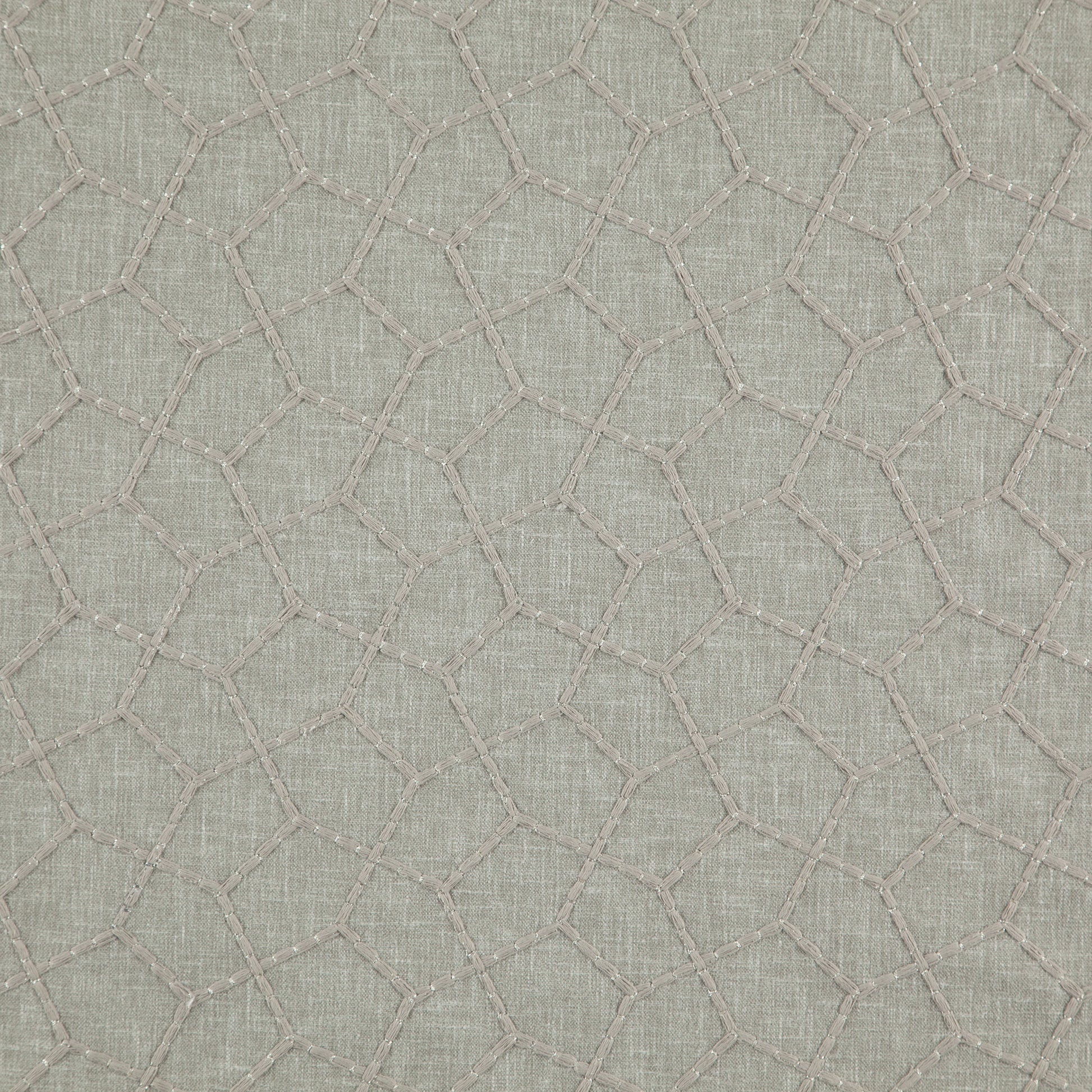 Taupe and metallic grey/silver fabric with a subtle beige lattice stitch pattern forming geometric polygons.