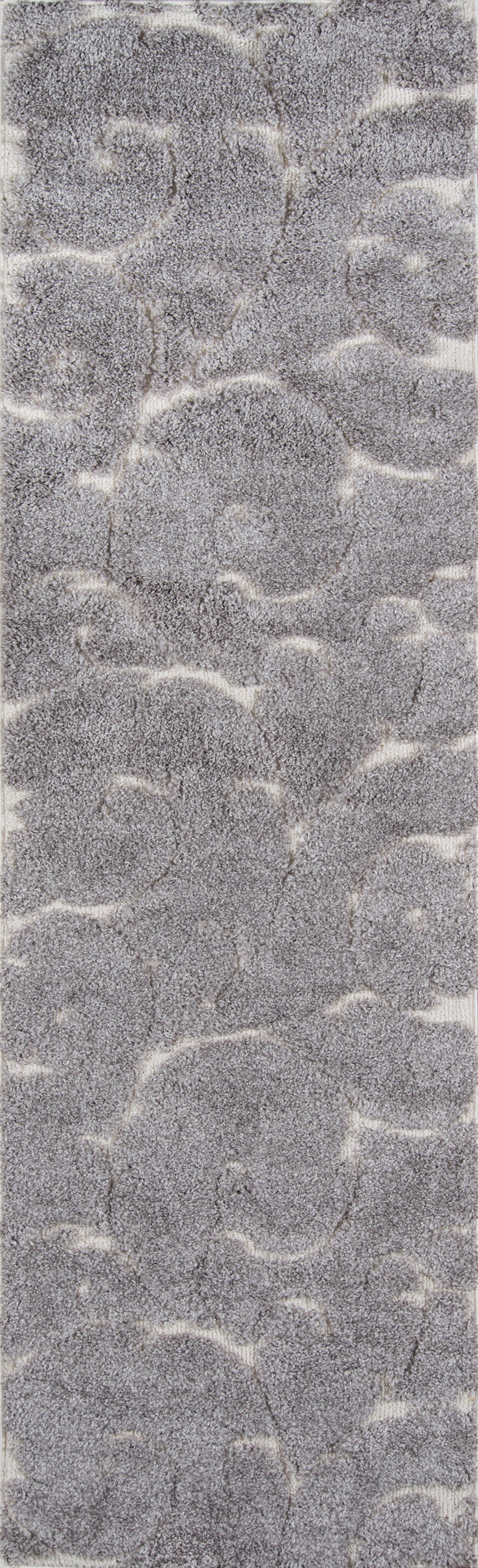 High-pile charcoal gray shag rug with cream wavy lines; soft plush texture, modern area rug for living spaces.