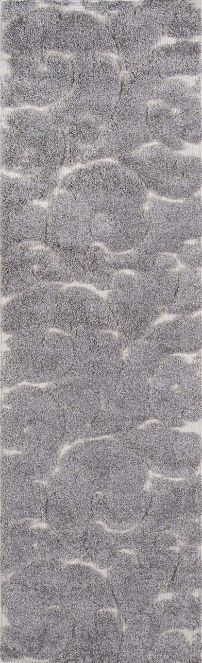 High-pile charcoal gray shag rug with cream wavy lines; soft plush texture, modern area rug for living spaces.