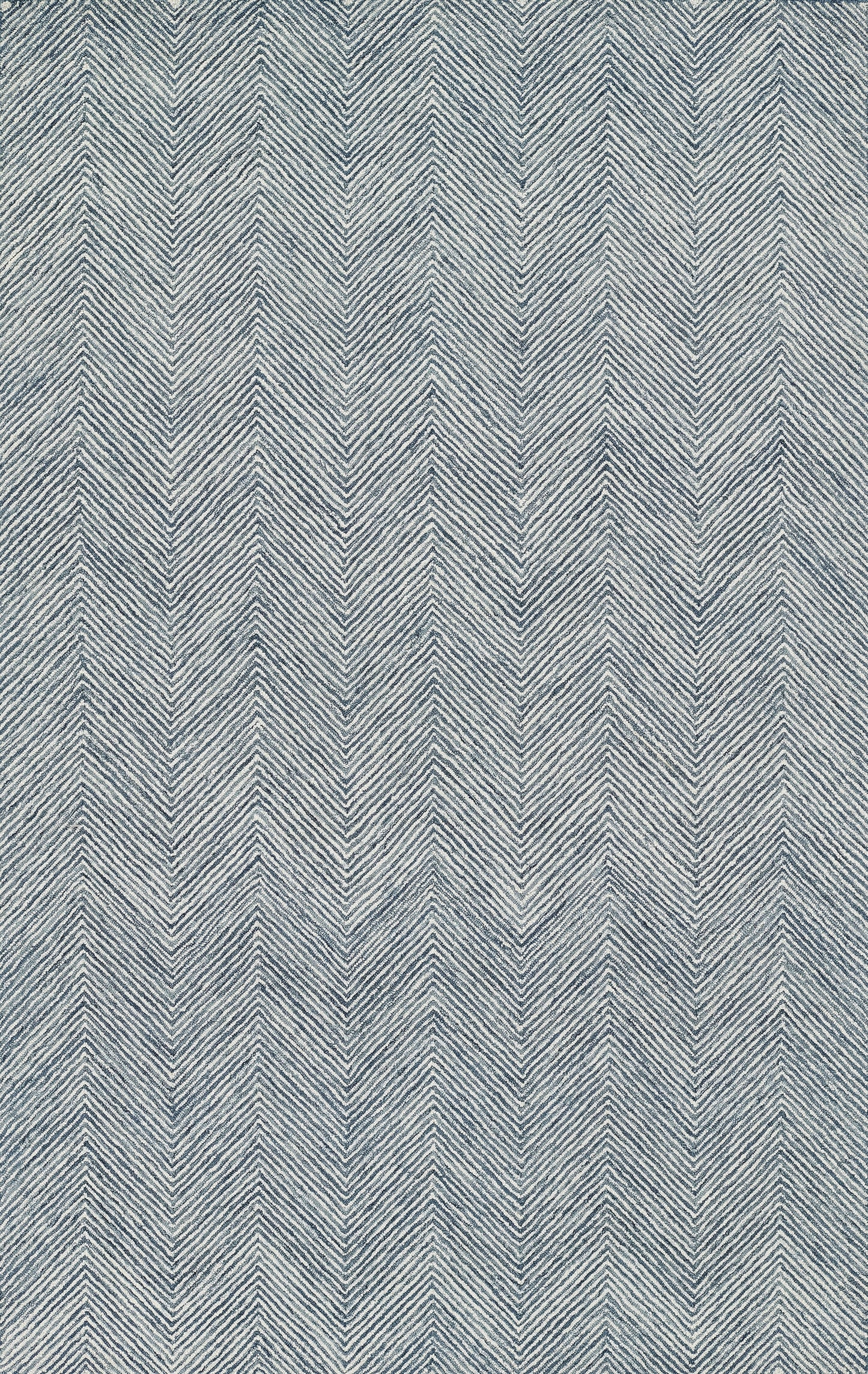 Blue denim chevron woven fabric with blue and cream zigzag stripes.