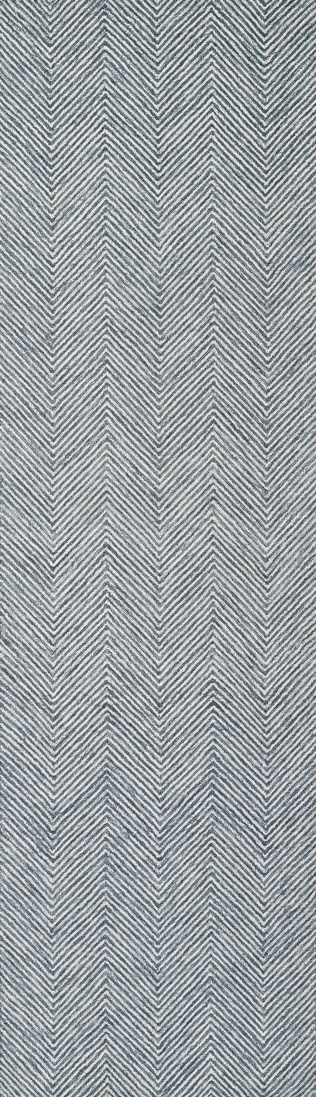 Blue and white herringbone chevron fabric with a denim-like twill weave.