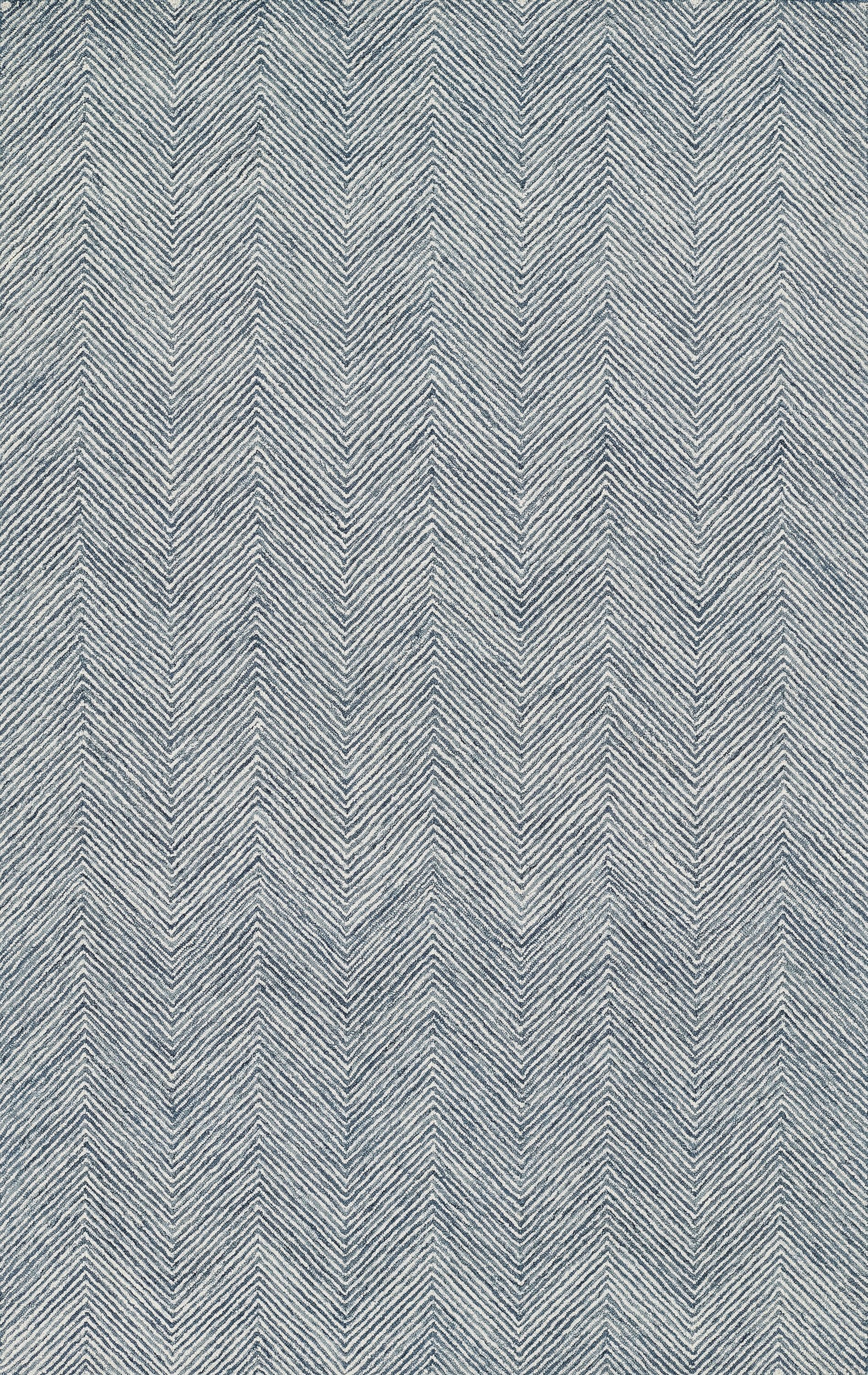 Blue and ivory chevron herringbone fabric texture with zigzag weave, versatile upholstery or apparel material.