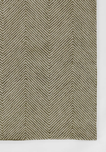 Green & beige chevron woven rug, rectangular, textured flatweave for living room decor.
