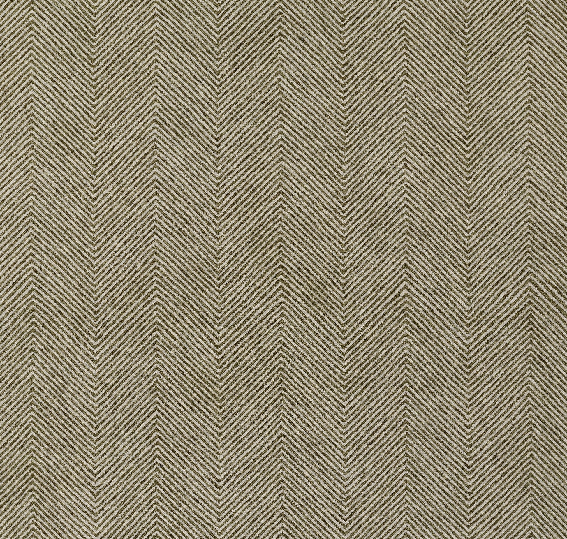 Olive-green and tan chevron-herringbone tweed fabric with woven zigzag stripes.