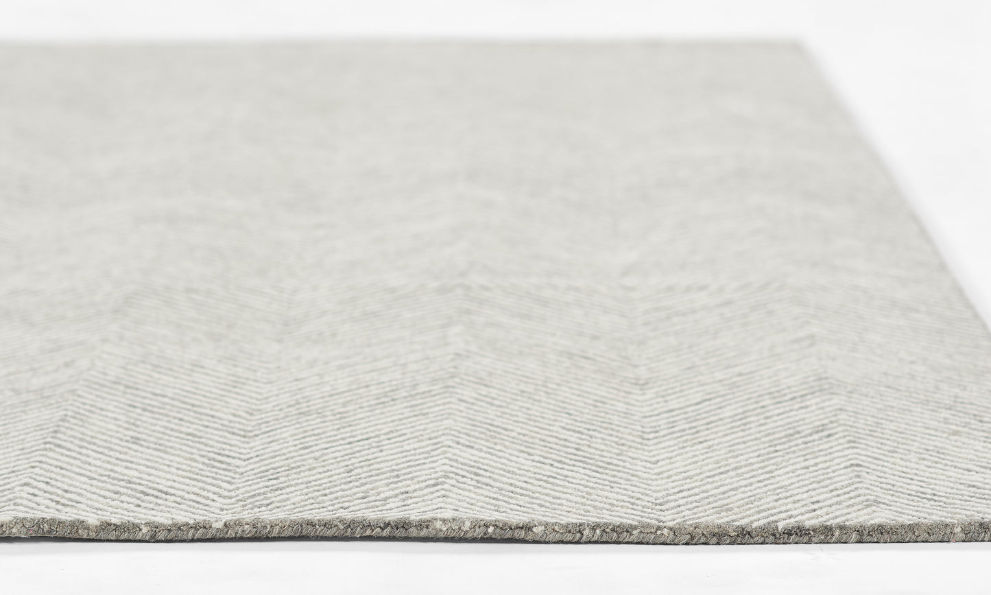 Light gray herringbone woven runner rug with soft pile; 2'3" x 8'.