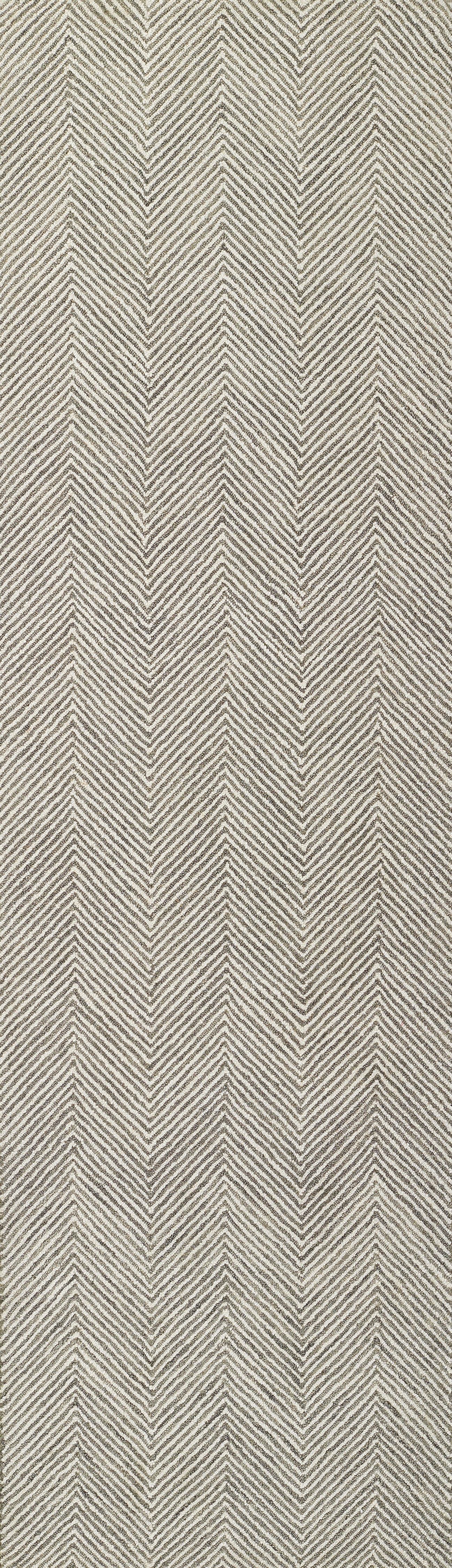 Gray and cream chevron herringbone fabric with woven texture, versatile for upholstery or apparel.