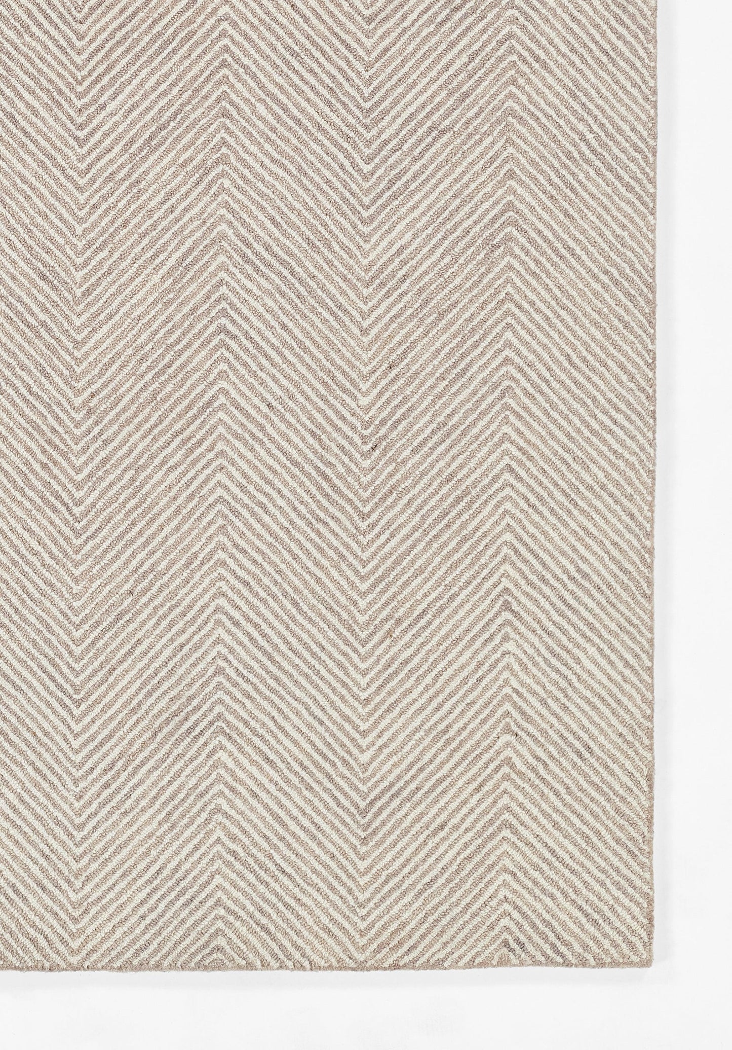 Taupe-beige chevron-patterned woven fabric swatch with diagonal V-shaped stripes