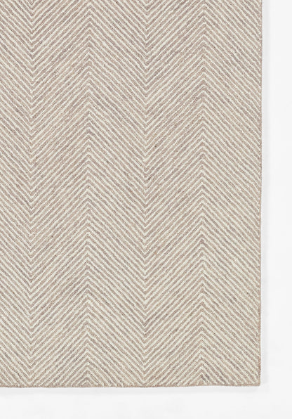 Taupe-beige chevron-patterned woven fabric swatch with diagonal V-shaped stripes