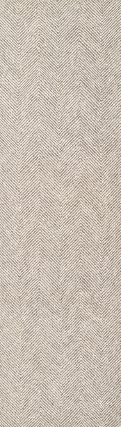 Taupe chevron herringbone woven fabric texture in beige-brown upholstery material.