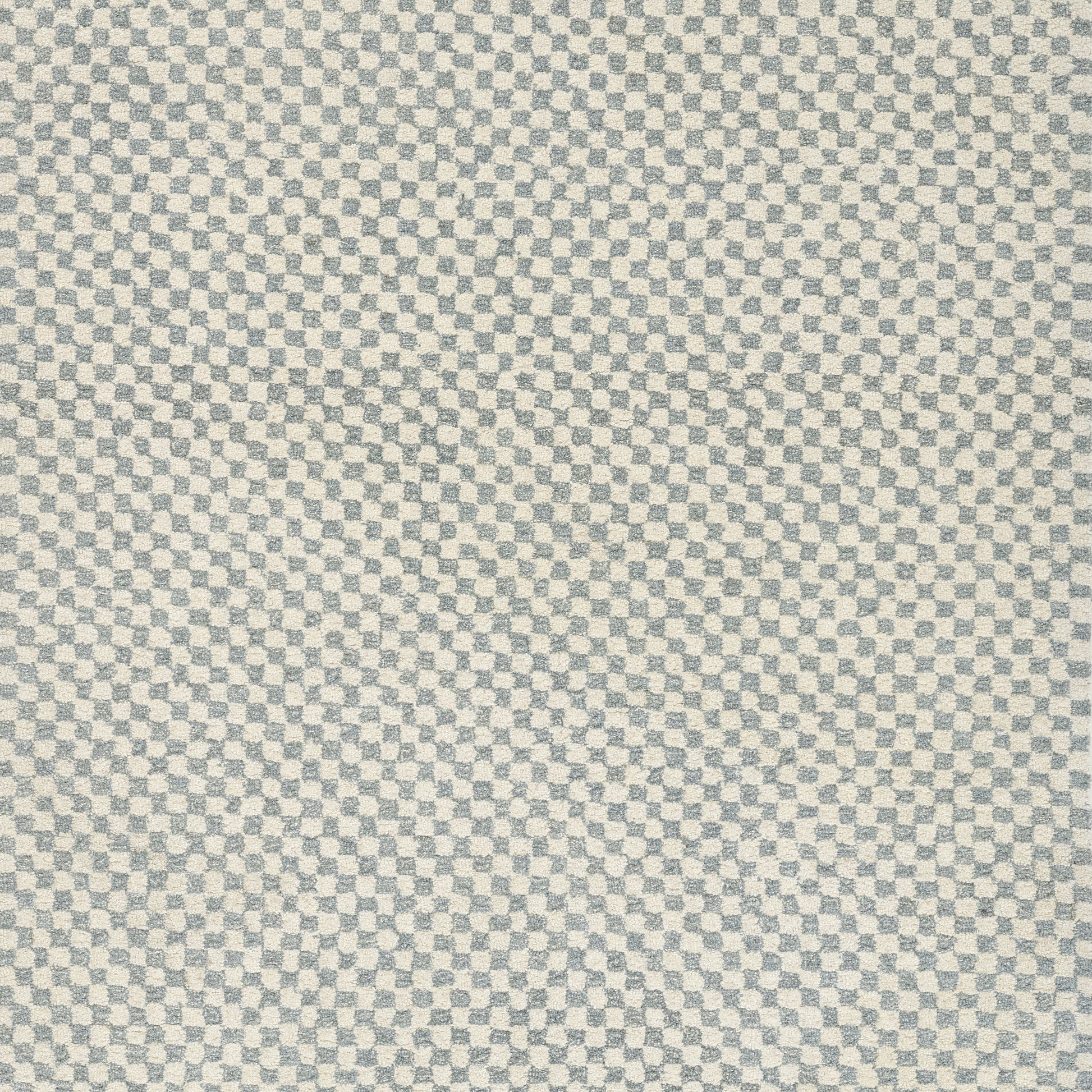 Close-up of blue and beige micro-check woven fabric texture.