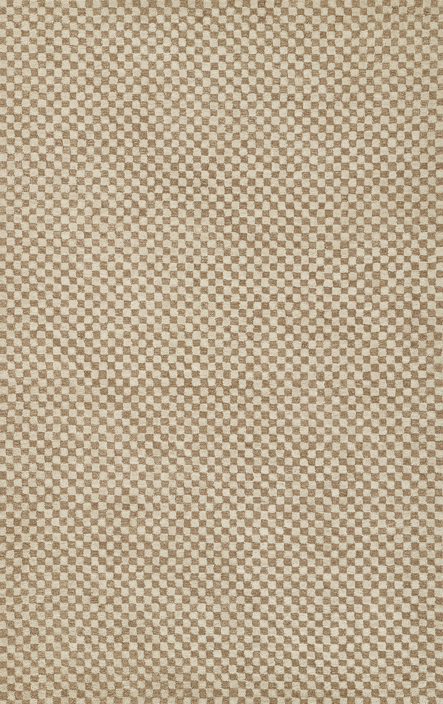 Beige and brown checkerboard fabric with tiny squares; woven textile suitable for upholstery or clothing.