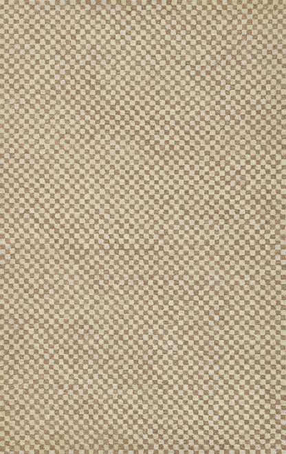 Beige and brown checkerboard fabric with tiny squares; woven textile suitable for upholstery or clothing.