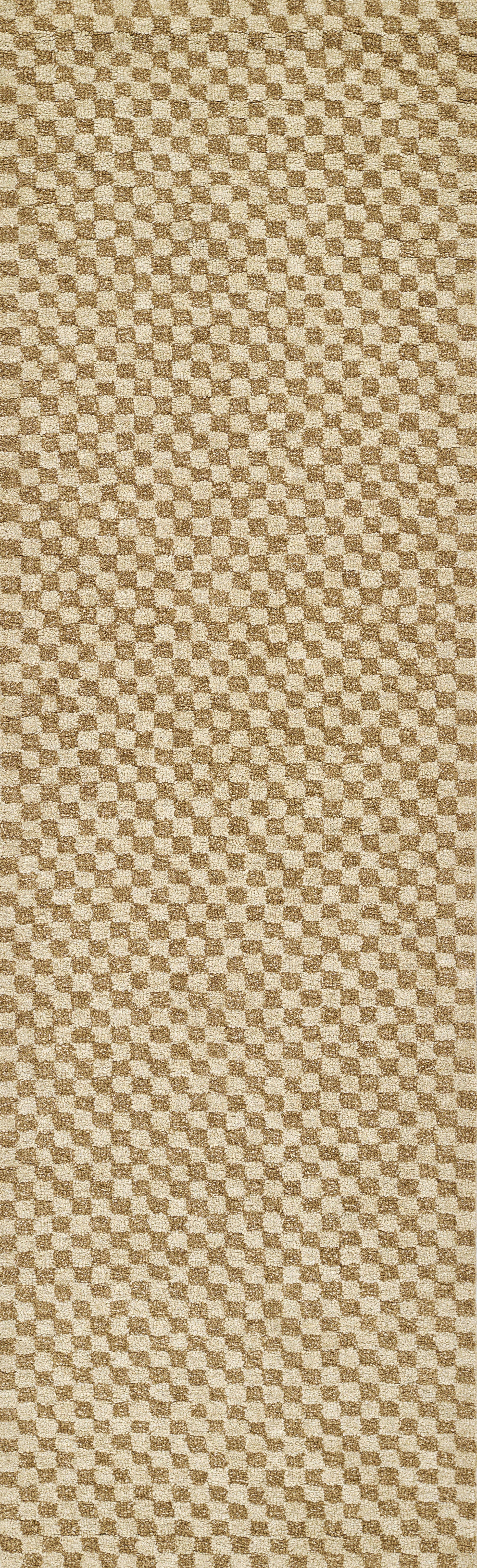 Brown and beige checkerboard woven fabric texture suitable for upholstery or rug.