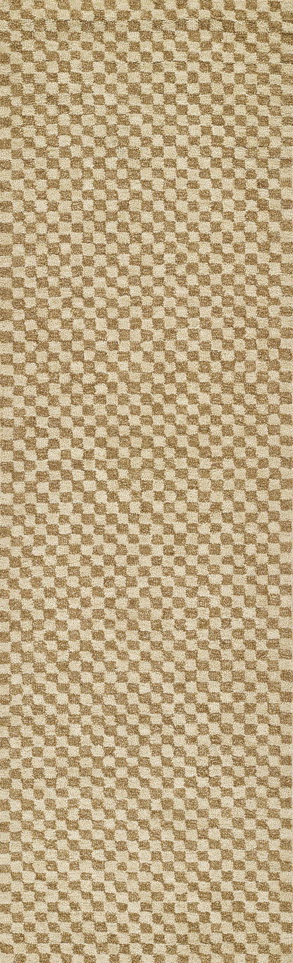 Brown and beige checkerboard woven fabric texture suitable for upholstery or rug.