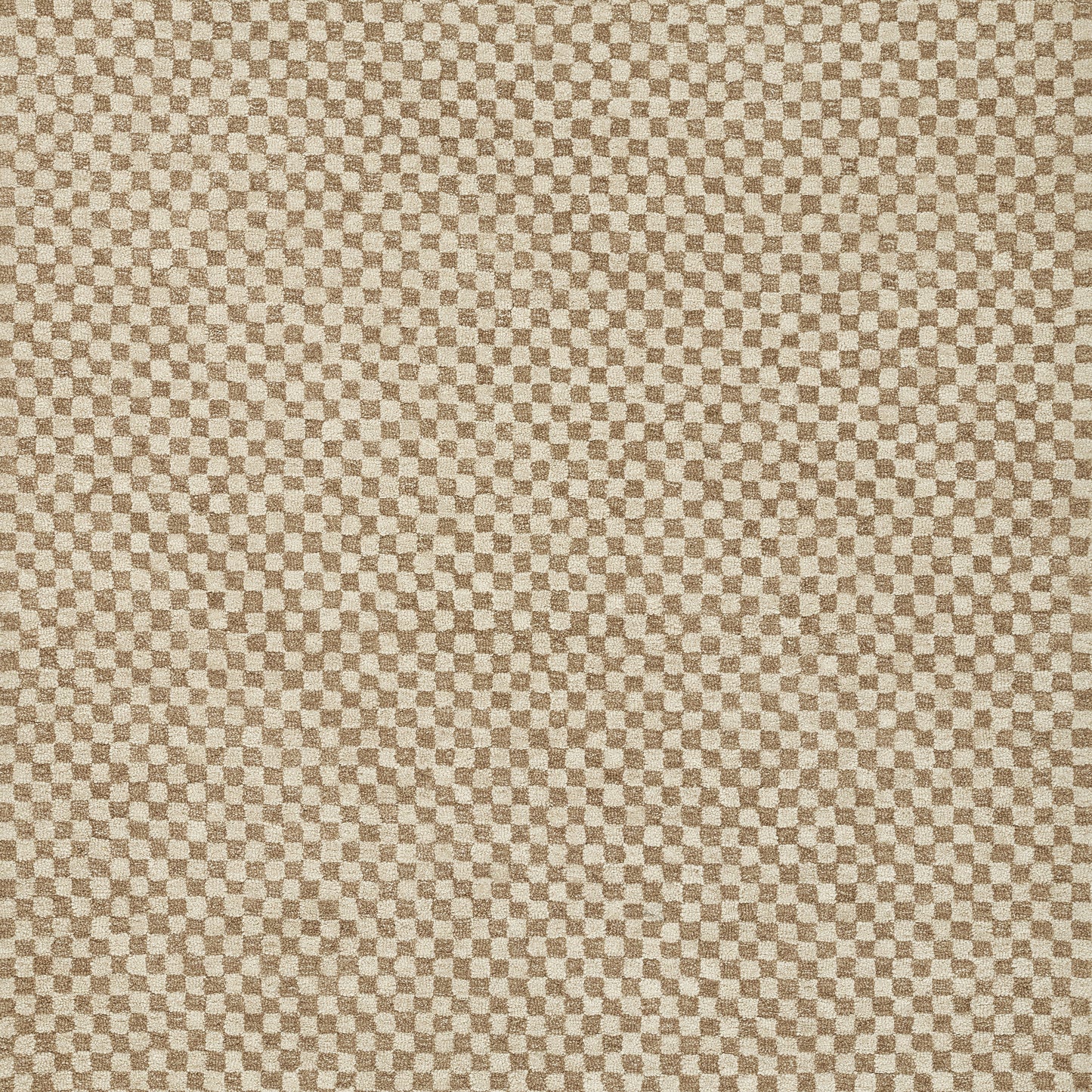 Brown and beige checkerboard woven fabric texture, close-up view of small square pattern