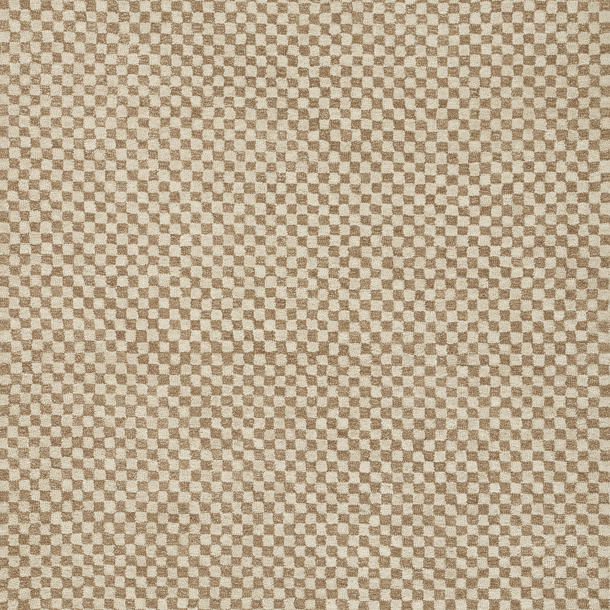 Brown and beige checkerboard woven fabric texture, close-up view of small square pattern