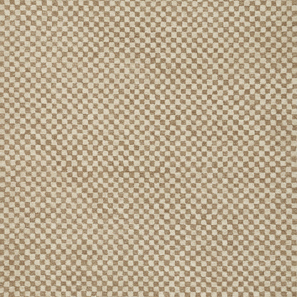 Brown and beige checkerboard woven fabric texture, close-up view of small square pattern