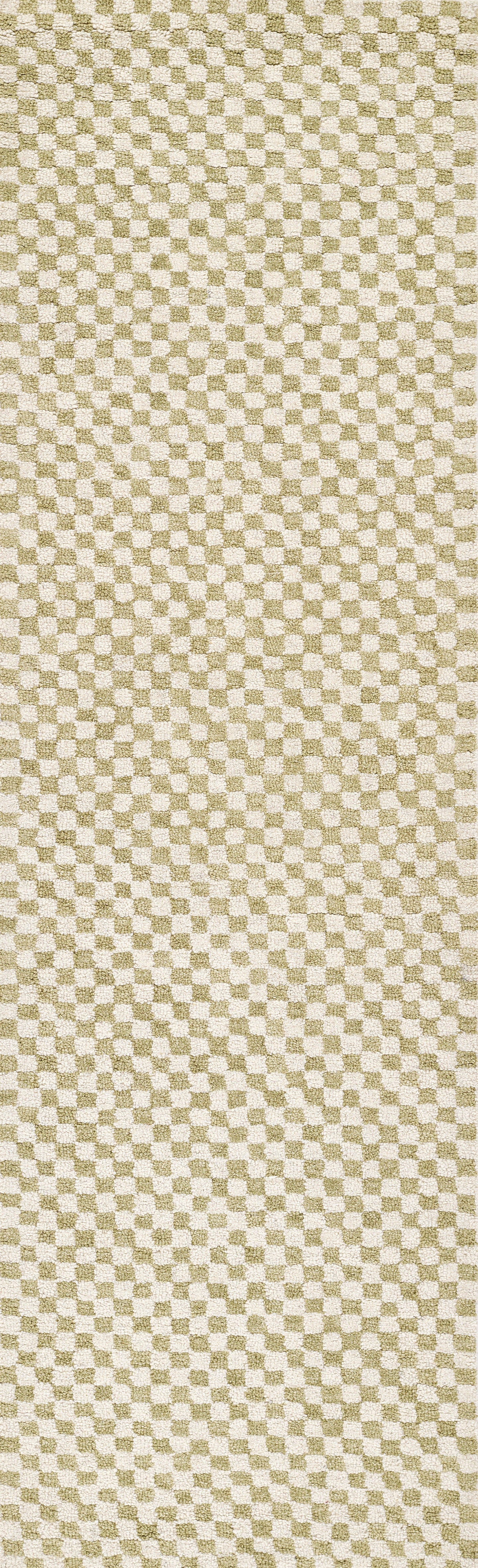 Beige and olive-green checkered woven fabric texture; rustic rug or upholstery material.