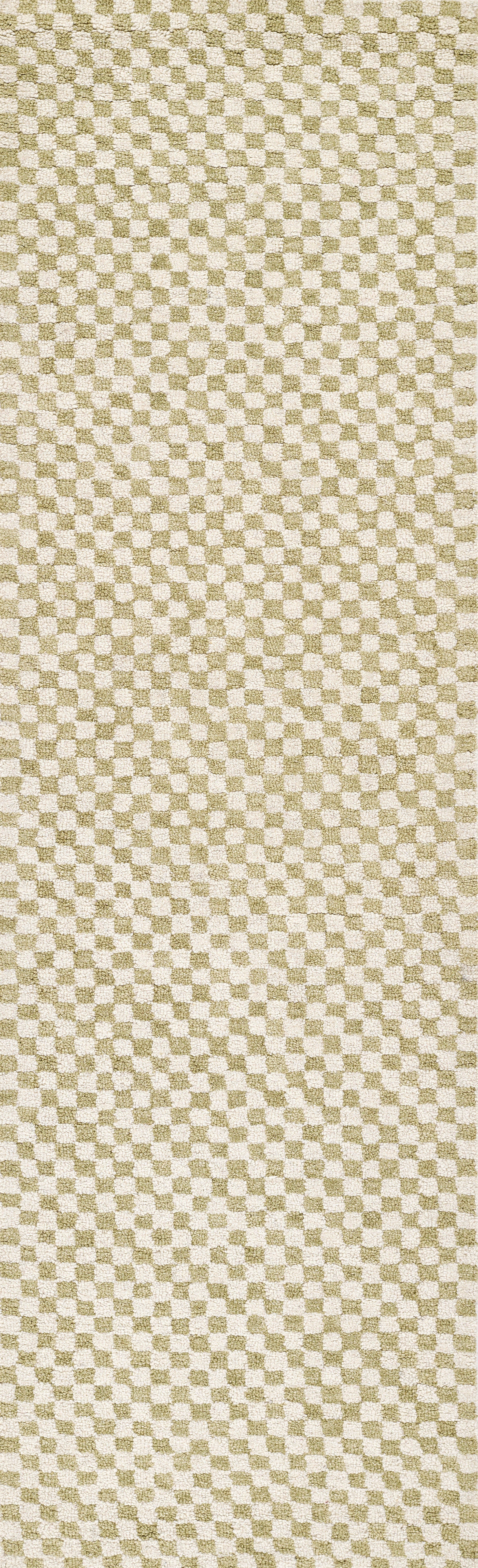 Beige and sage green checkerboard textured fabric pattern, ideal for upholstery or cushions.