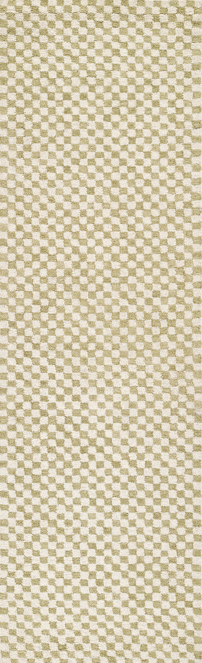 Olive and cream checkerboard woven fabric; medium-weight upholstery for cushions, curtains, or home accents.